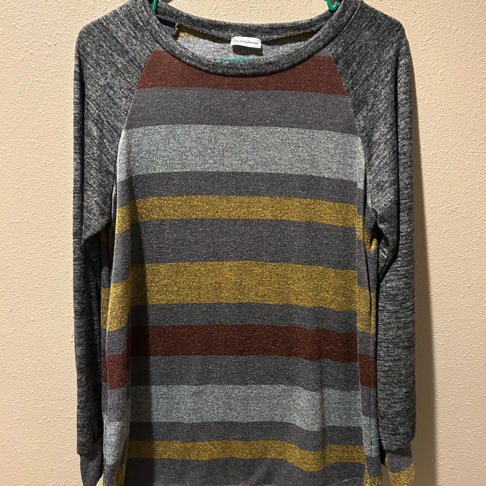 Striped Raglan Knit Top in Gray, Mustard & Brown